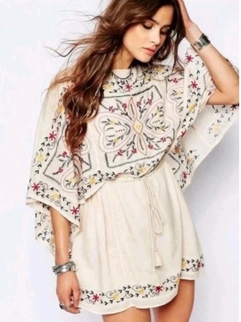 Free People Cream Embroidered Boho Jumpsuit Romper